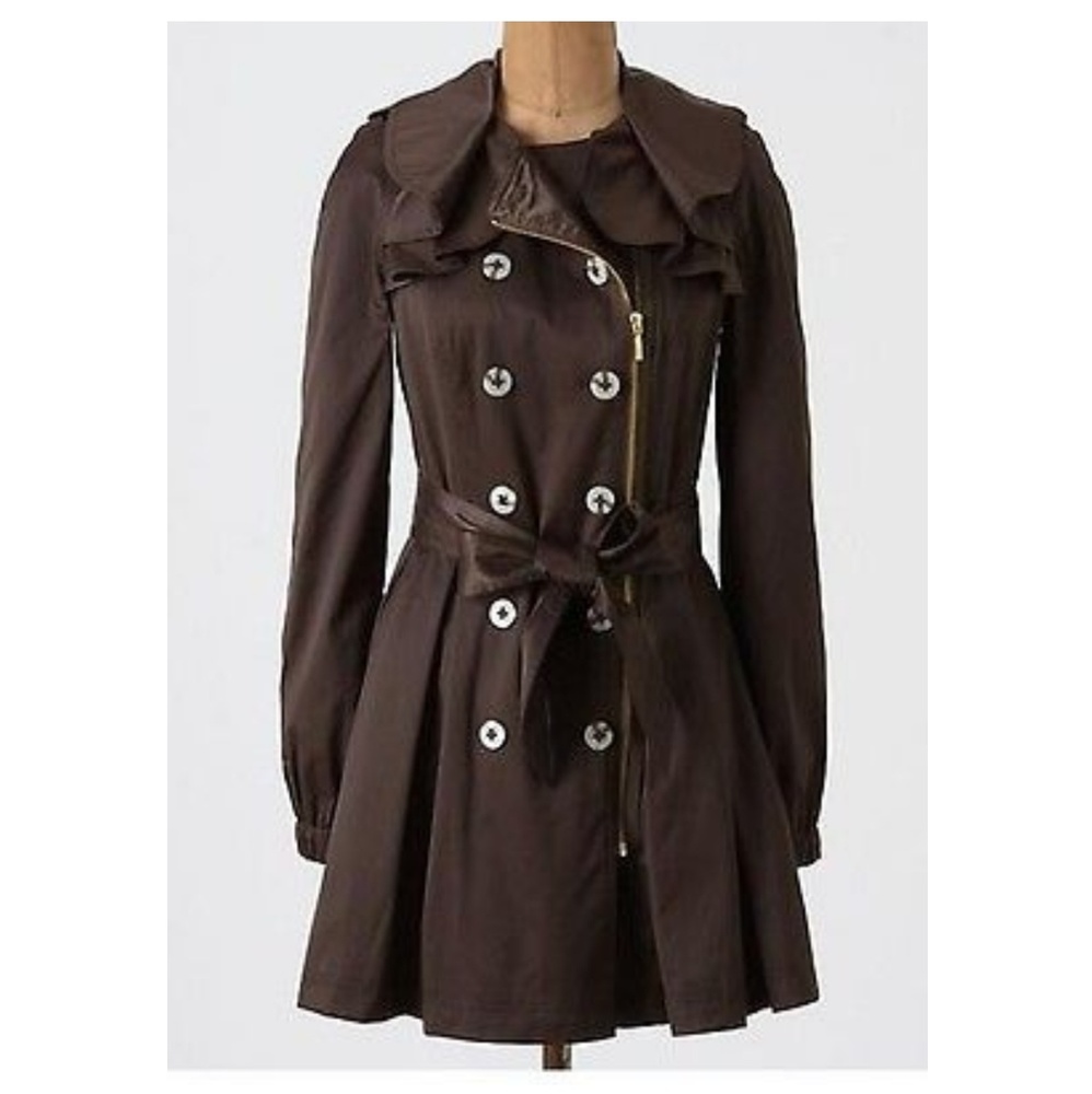 Anthropologie Elevenses Ruffle Trench Jacket
